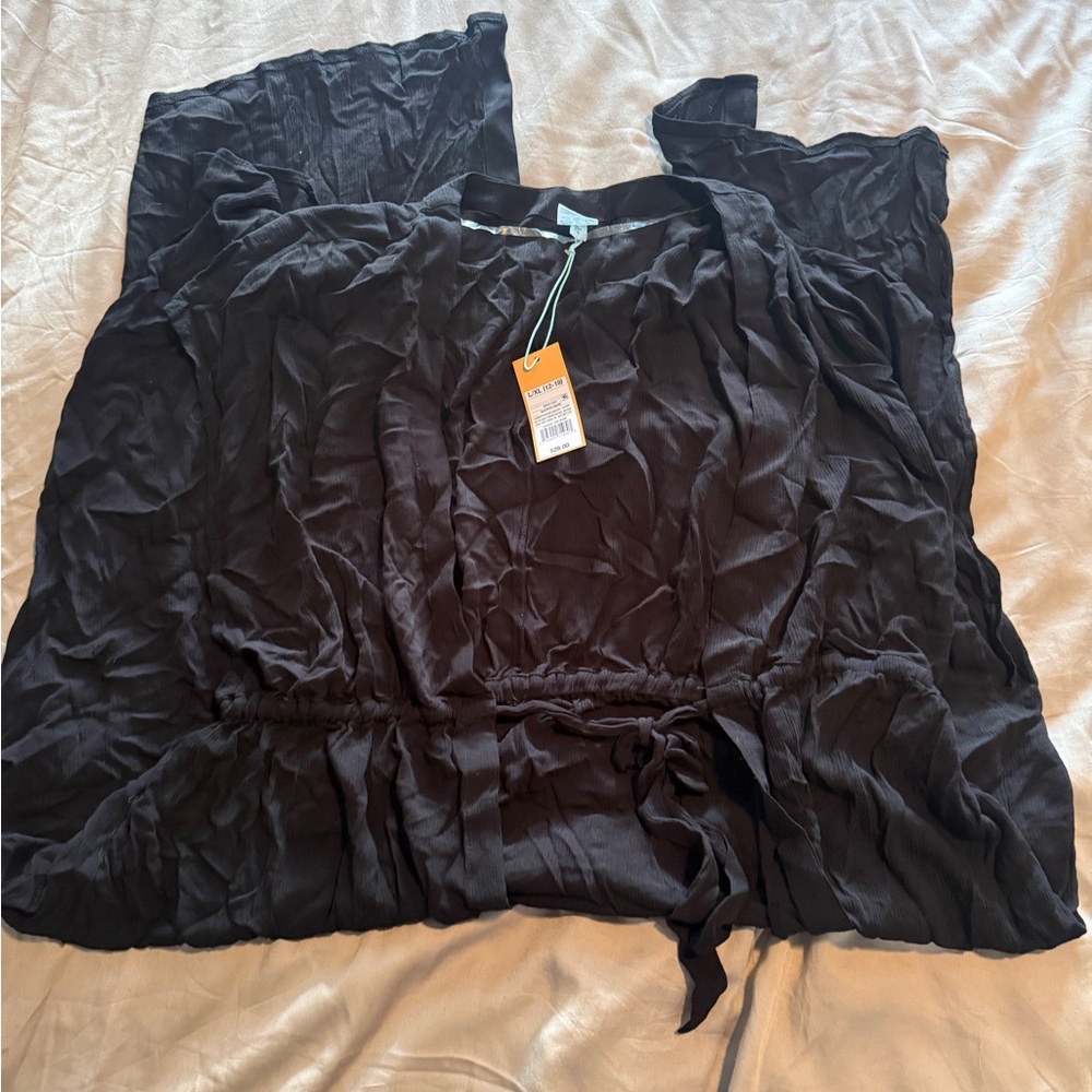 Black Swim Cover Up Women L XL Tie Front Lightweight Beach Kimono NWT